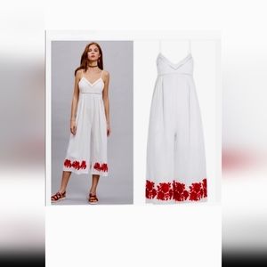 Floral Trim Wide leg Cropped Jumpsuit